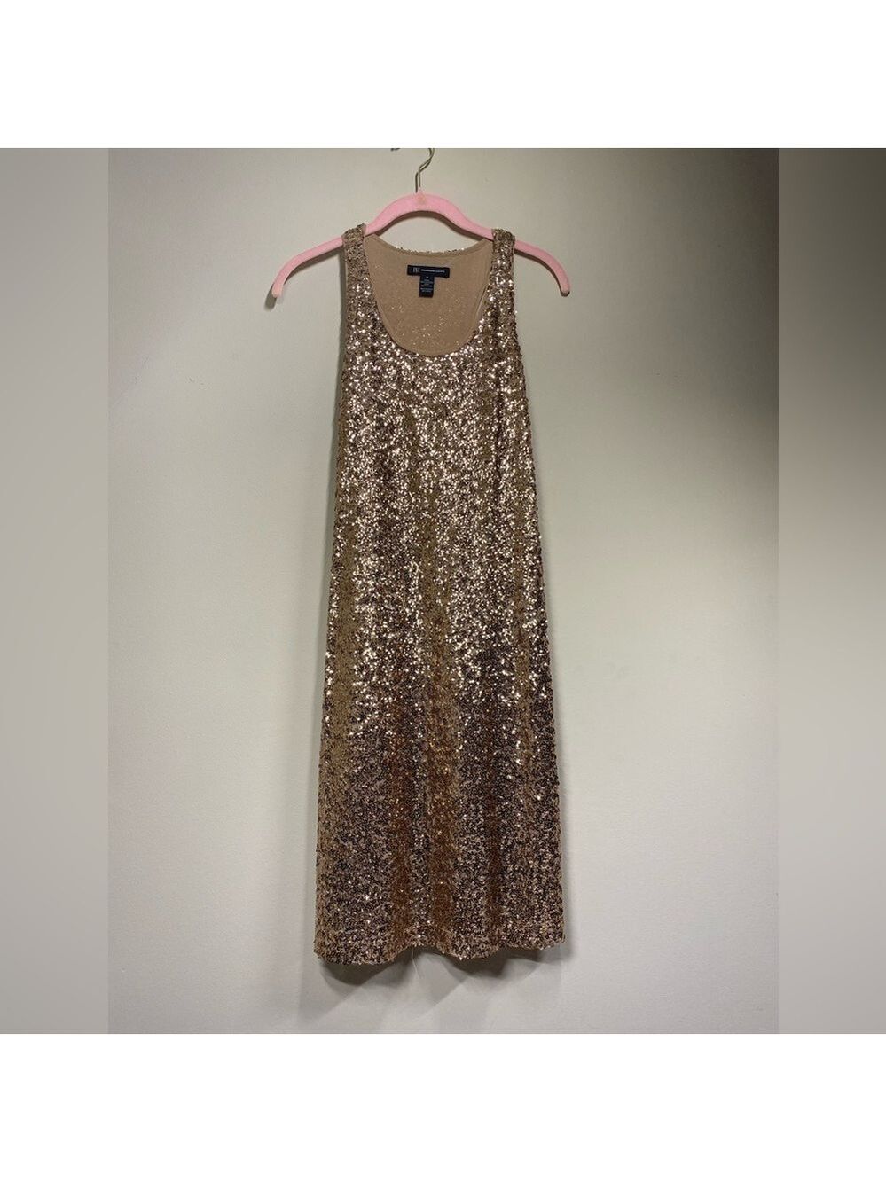 INC International Concepts Gold Sequin Dress with Matching Scarf M NWT